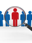 3d magnifying glass team leadership red blue